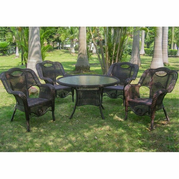 International Caravan Riviera Outdoor Dining Group, Antique Pecan - 5 Piece 3193-AP